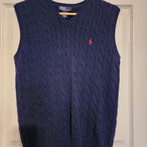 Polo by Ralph Lauren Navy Cable-Knit V-Neck Sweater Vest with Red Pony